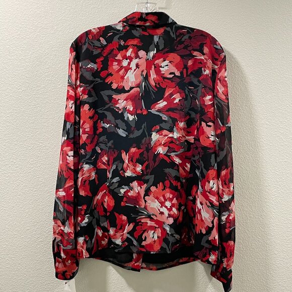 NWT JM COLLECTIONS "Savoir Faire" Ruffle Front Blouse Red/Black Floral Women 16 - Picture 3 of 11